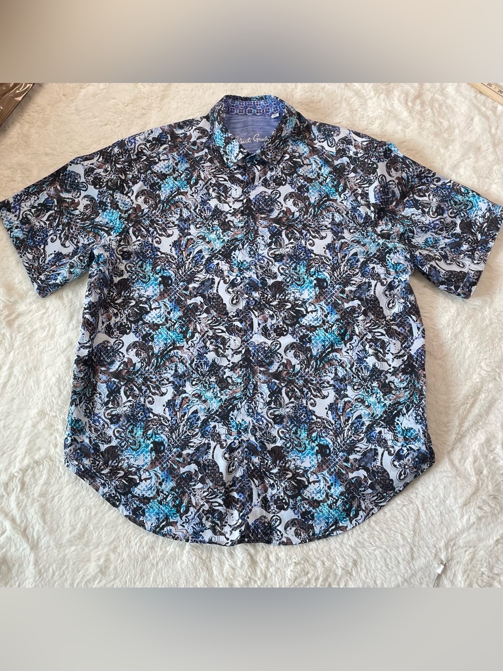 Robert Graham Blue, Black & White Paisley Short Sleeve Shirt